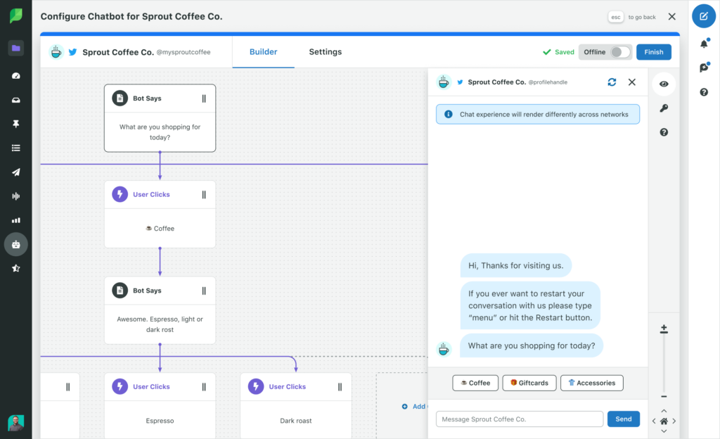 Sprout's Bot Builder Twitter bot for customer care